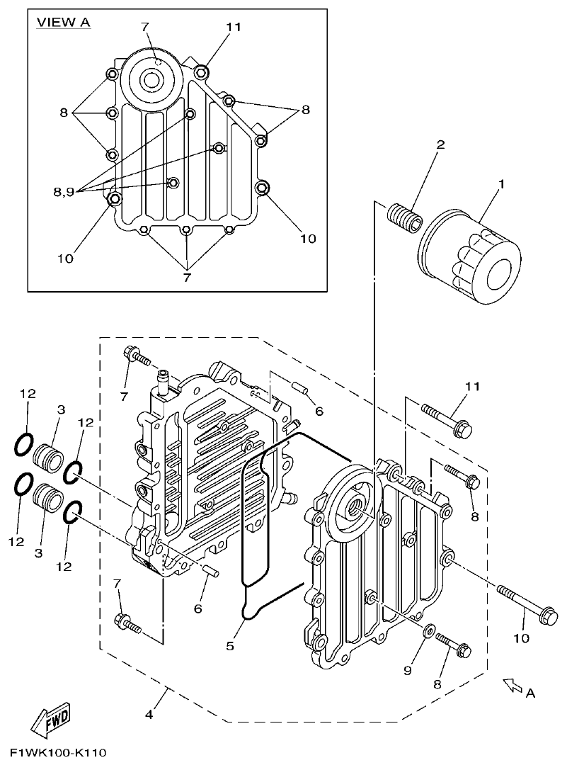 Yamaha F1WM OIL COOLER parts diagram